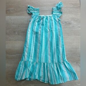 Girls Baby Gap Striped Ruffle Sleeve Tank Dress Size 5 Toddler Teal and gold